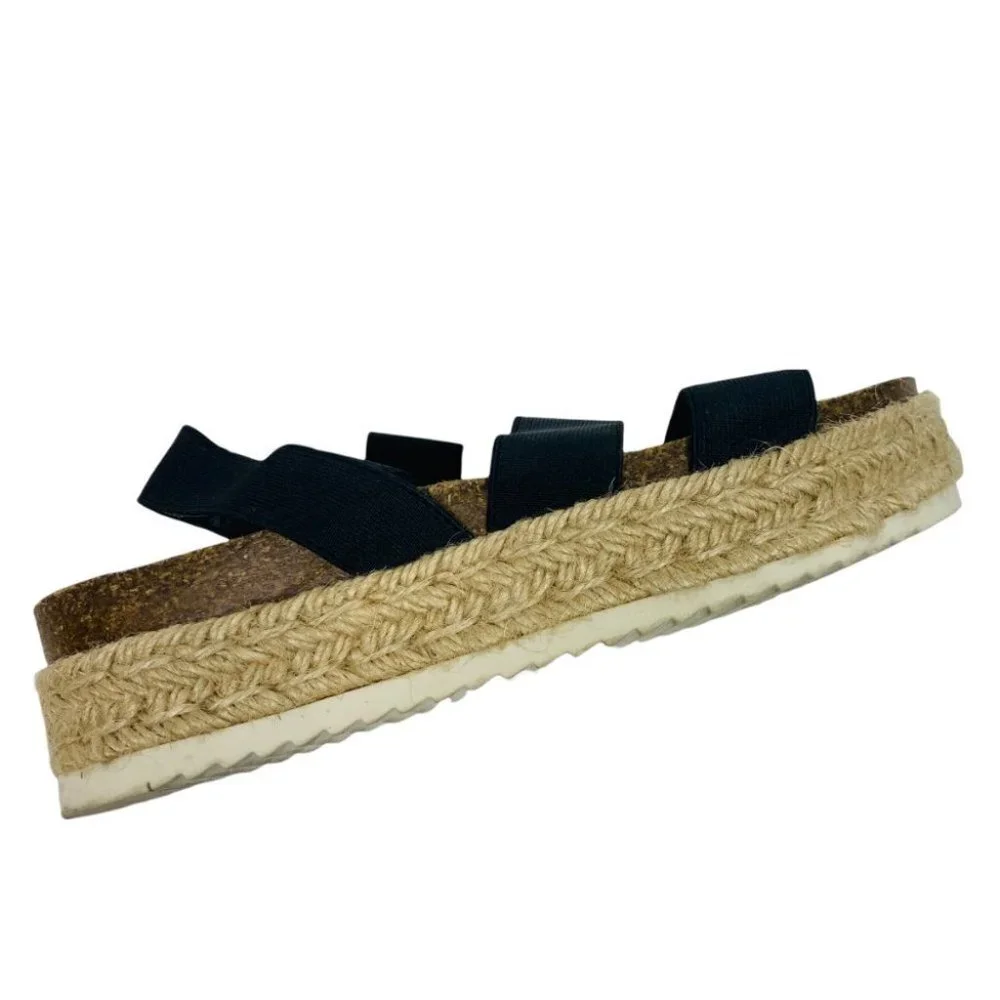 Madden Girl Black Elastic Strap Espadrille Wedge Sandals Sz 7